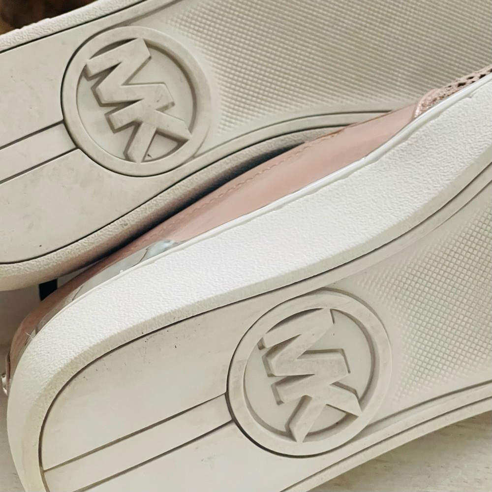 MICHAEL KORS Leather Slip On Perforated Slip On Shell Pink Silver Shoes Size 8 - Picture 16 of 16